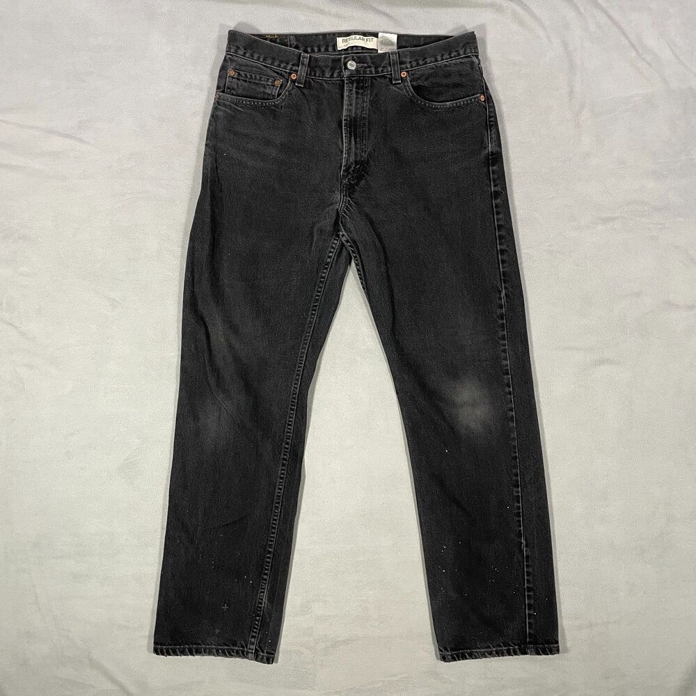 Levis 505 Black Denim Jeans Mens Size 36x32 Regular Fit Y2K Made in Mexico